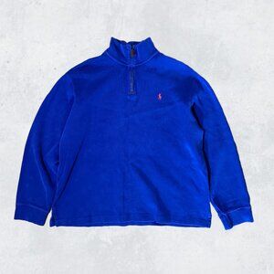 Polo Ralph Lauren 1/4 Zip Sweater Men’s Sz L Blue Pullover Orange Pony VTG 90s